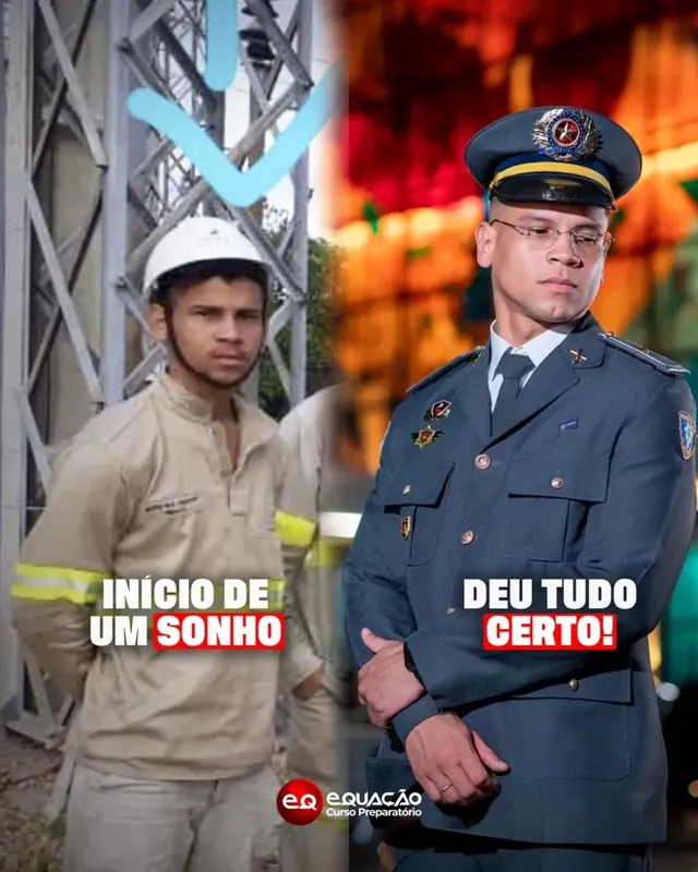 Aluno bombeiro e depois aprovado fardado